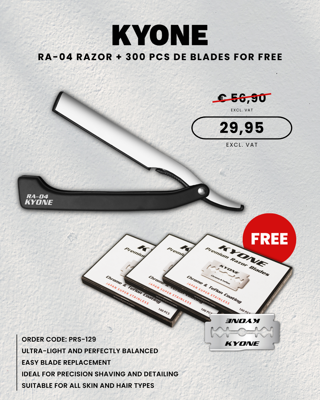 Aanbieding Kyone RA-04 Razor + Gratis 300st DE-Blades T.W.V. €32,49