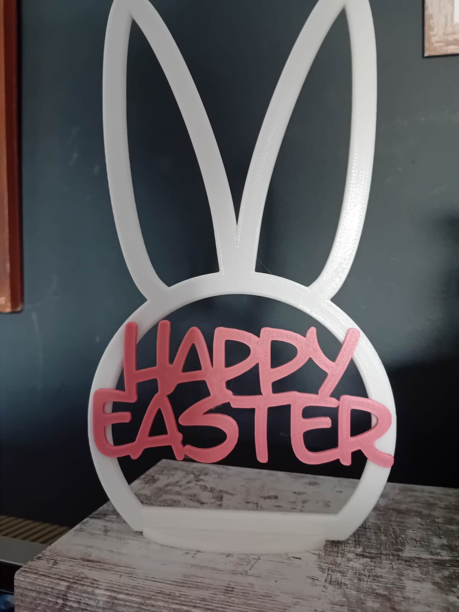 Happy Easter Paashaas Decoratie met Standaard – 3D Geprint (Wit)