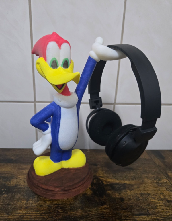Woody Woodpecker 3D Geprinte Koptelefoonhouder – Handgemaakt Bureau Accessoire1