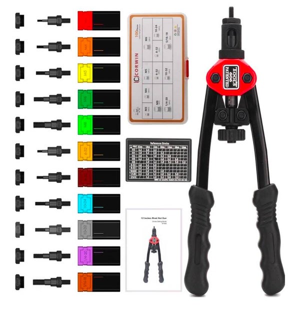 Rivet Nut Tool Kit — 12" Gun, 11 Mandrels & 100 Rivet Nuts