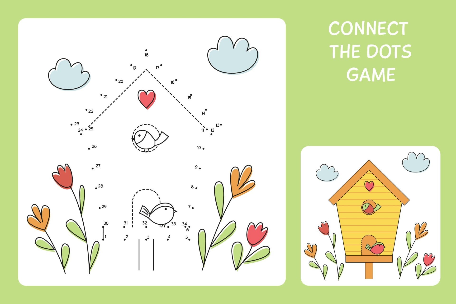 Birdhouse Connect the Dots free printable activity