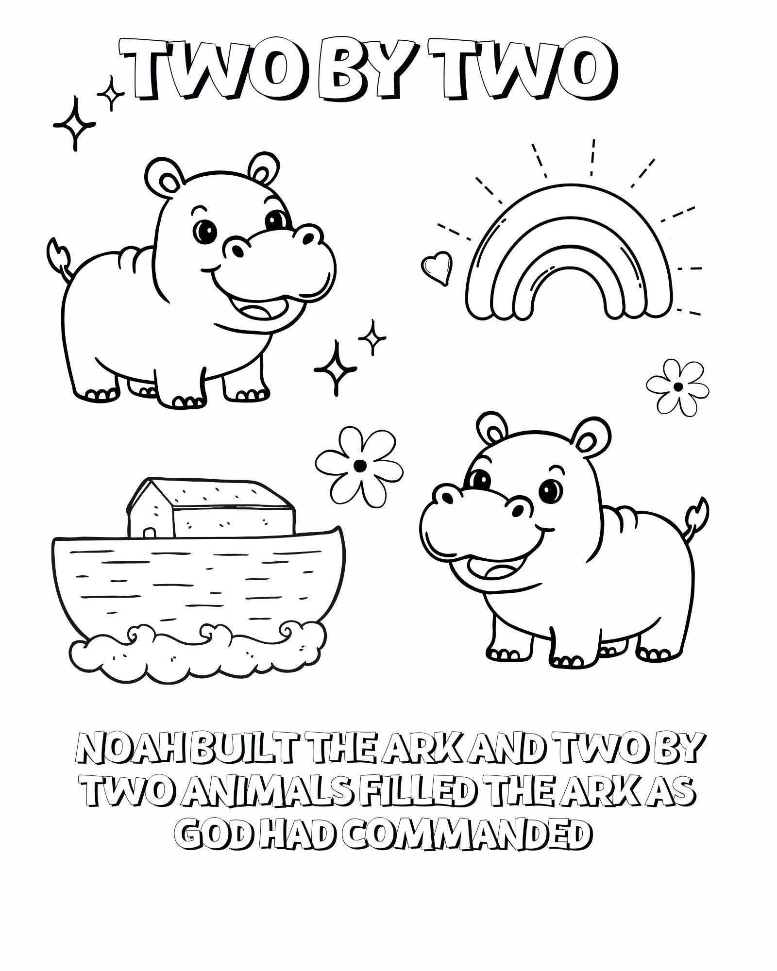 two by two noah's ark coloring page with hippo