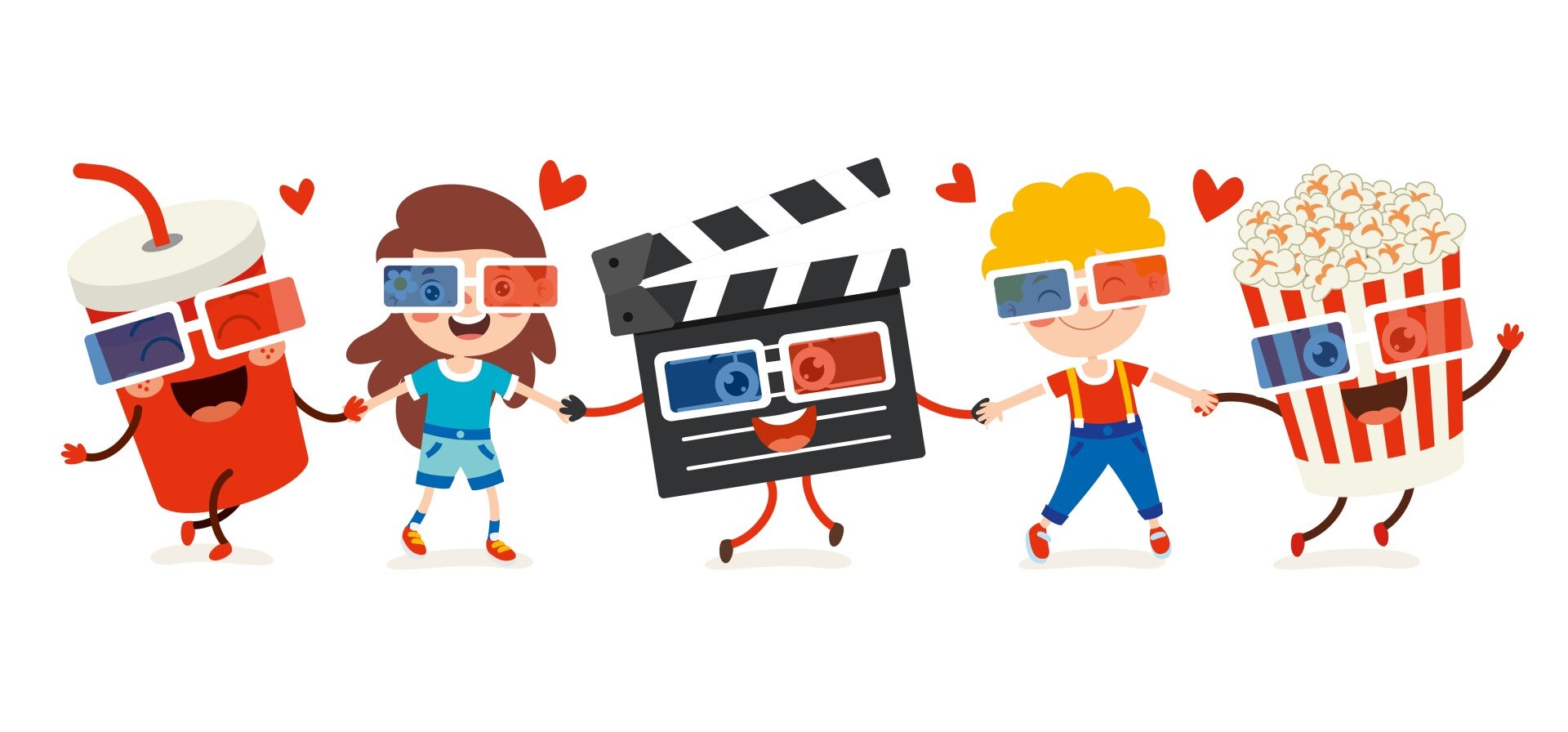 Kids cinema 3d glasses popcorn and soda