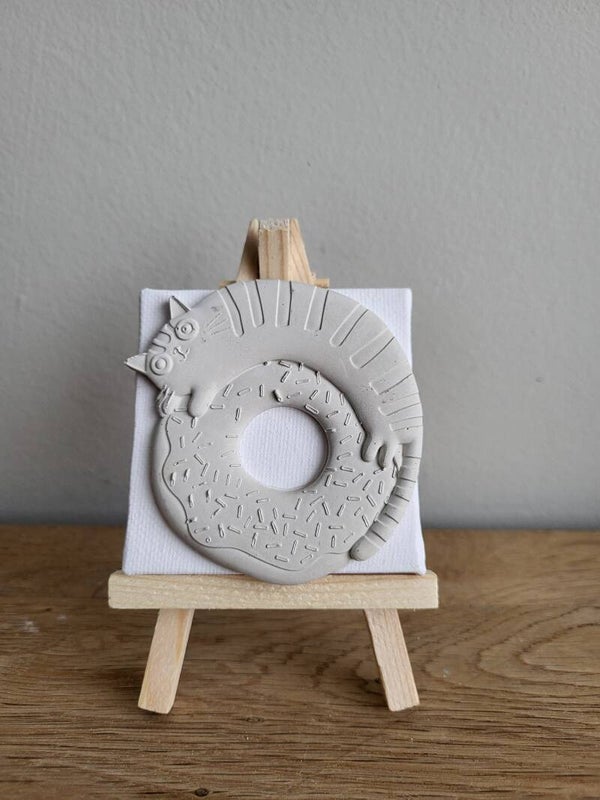 Canvas magneet: Kat op donut