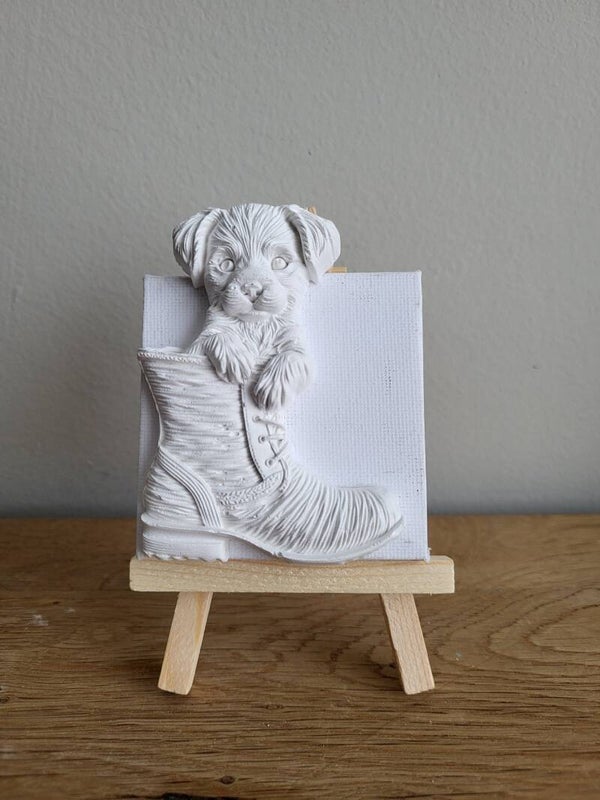Canvas magneet: Hond in laars