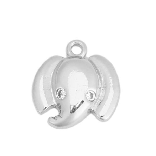 Lot 5 jolies breloques tête d'éléphant plaqué platine 12x11mm -