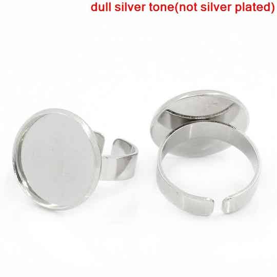 10 supports bague argenté mat réglable pour cabochon 18mm -