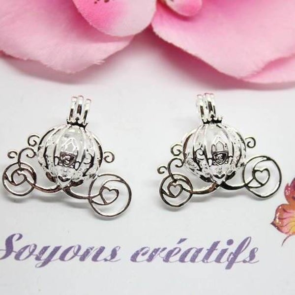 1 magnifiques breloques carrosse citrouille argenté 28x24mm-