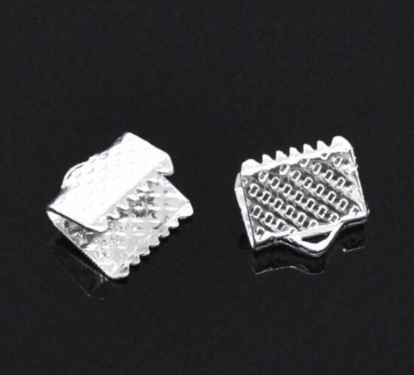 Lot 10 Fermoirs griffes Ruban Cordon Cuir Argenté 8x8mm
