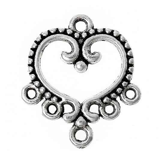 10 Connecteurs Cœurs 6 trous argentés vieilli 19x21mm B00334