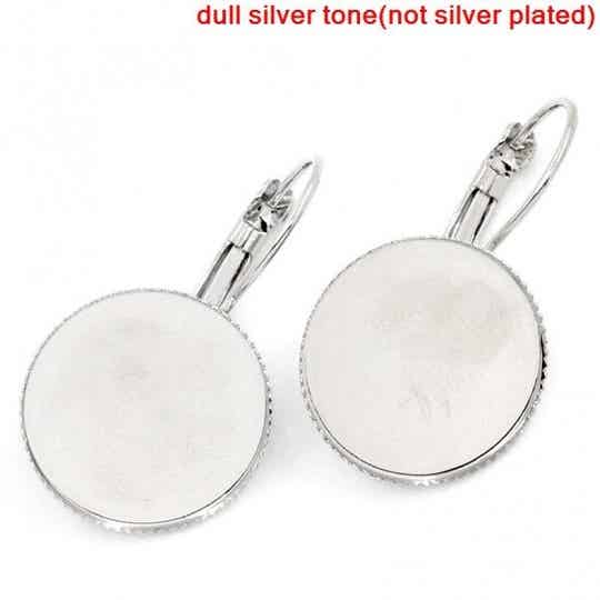 15 paires Boucles d'oreilles dormeuses rondes argenté pour cabochons 18mm