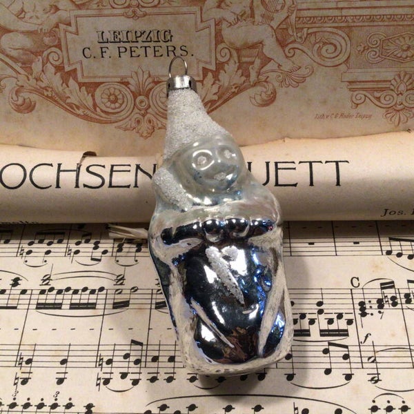 Antieke kerstbal schoorsteenveger met gesuikerde sneeuwhoed 8 cm