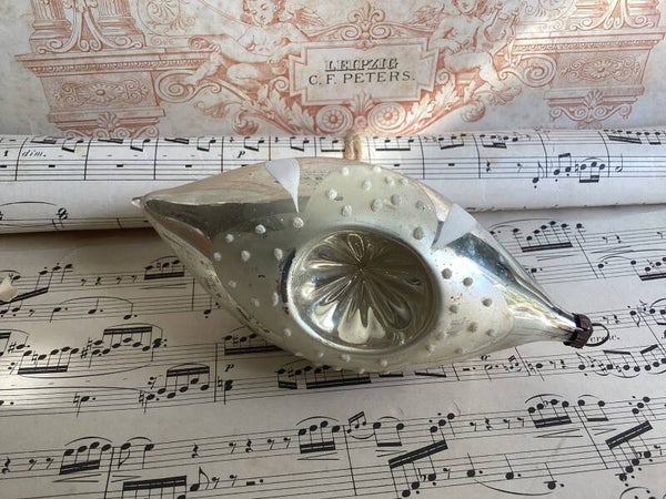 Antieke kerstbal bolle deukbal pegel bloem 13x6 cm