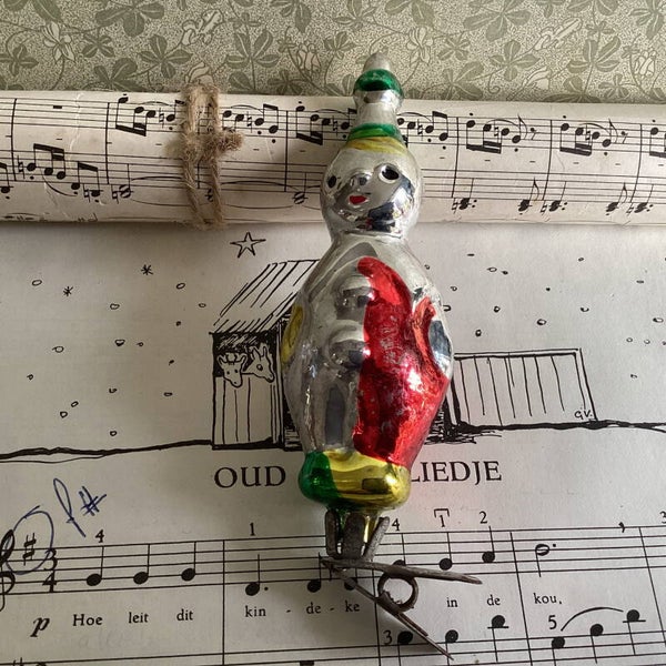 Antieke kerstbal op clip clowntje Oekraine 12 cm