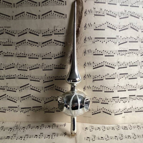 Antieke deuk kerst piek, 3 deuken, tinsel, 28 cm