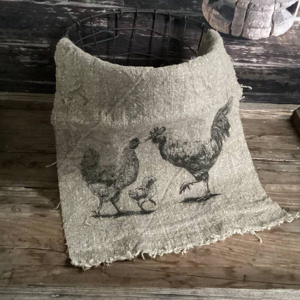 Shabby doek familie haan, hen en kuiken 30x50 cm
