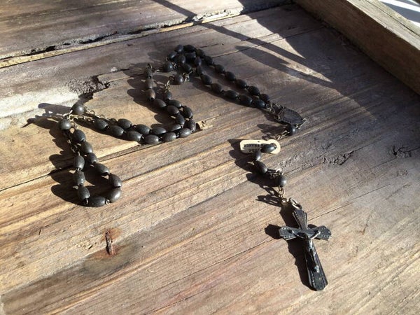 Antieke rozenkrans 50-60 cm France zwarte kralen