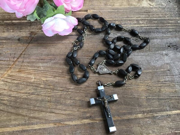 Antieke rozenkrans 50-60 cm donkergrijze kralen