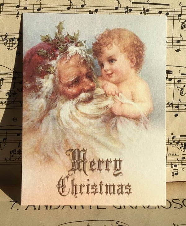 Nostalgische kerstkaart ansichtkaart Merry Christmas 10,5x14 cm