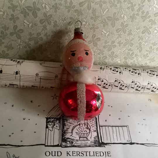 Oude kerstbal kerstman met wattenbaard, gesuikerd, 9 cm