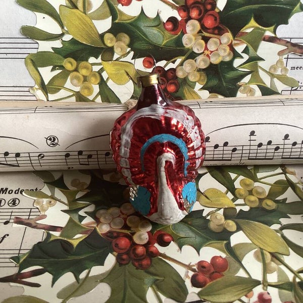 Antieke kerstbal pauw 6x4x3 cm