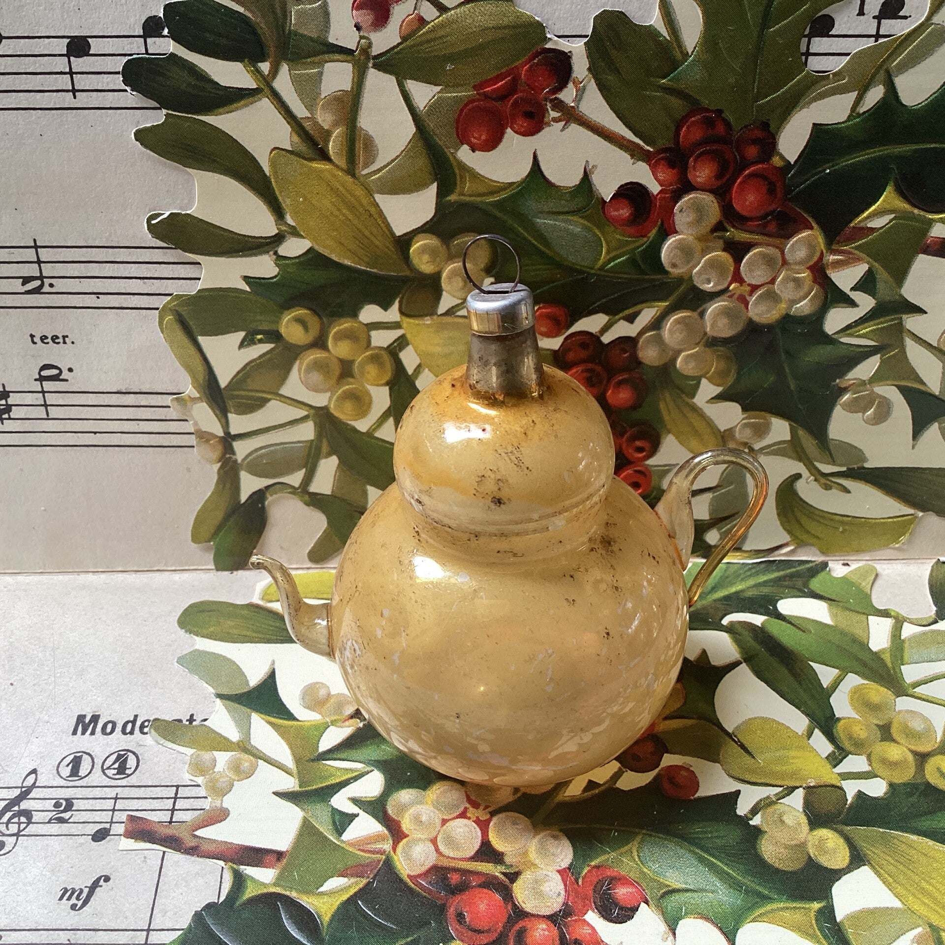 Antieke koffiepot 7 cm gewaxt oranje, transparant