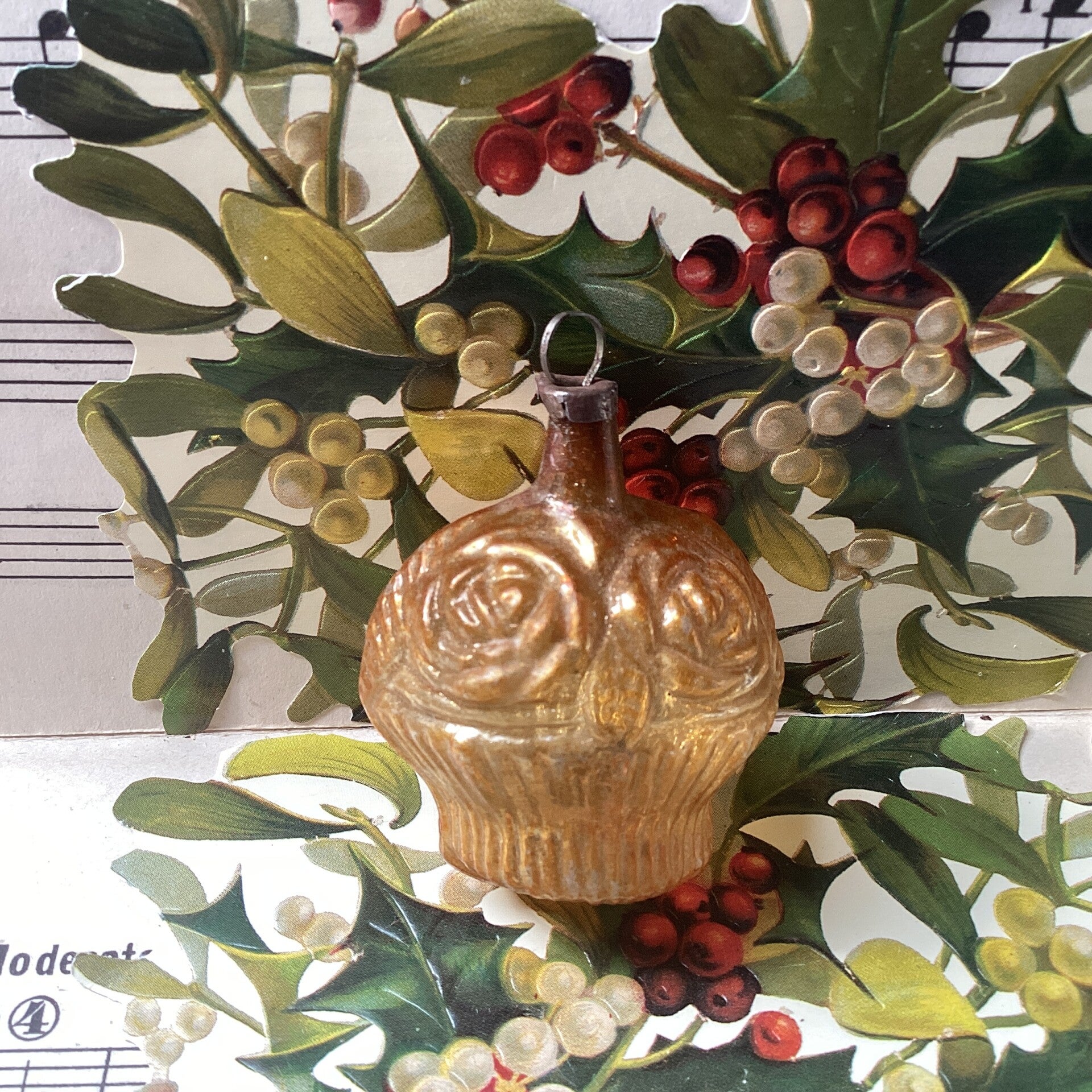 Antieke fruitmand oranje gewaxt, transparant, 6 cm