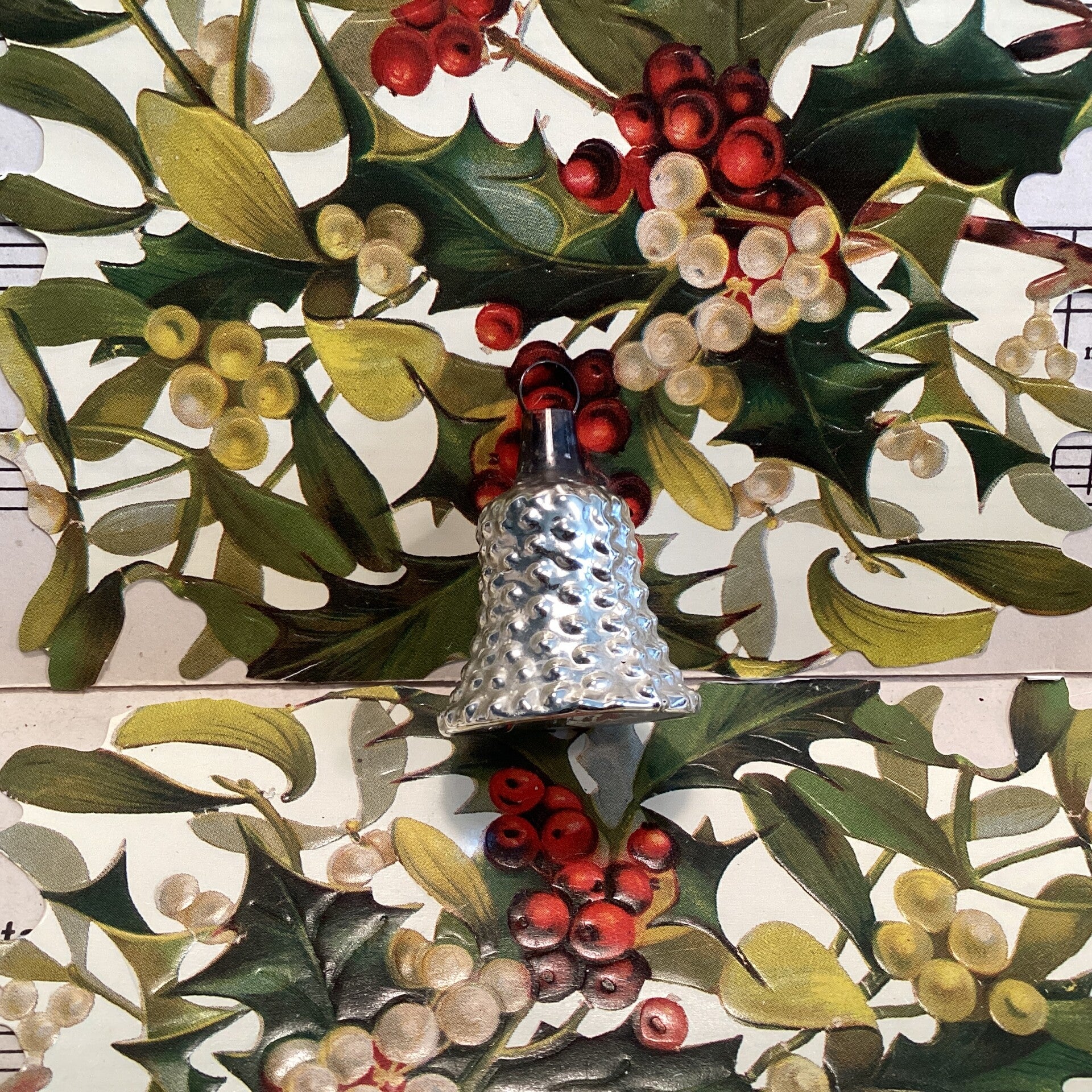 Antieke kerstbal kerstklokje gebobbeld, 3 cm