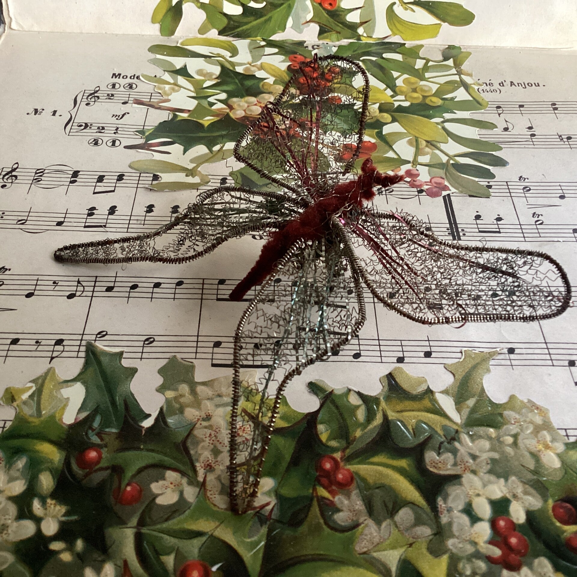 Victoriaans antieke tinsel vlinder, 16x10 cm