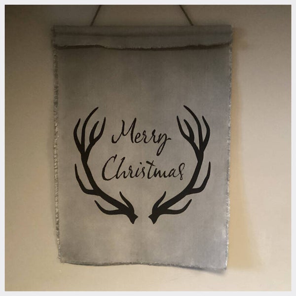 Mooie canvas doek met tekst Merry Christmas en gewei 56x42 cm