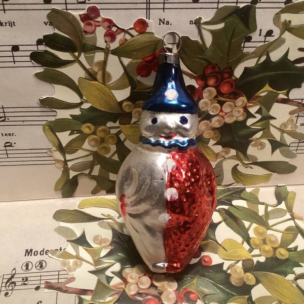 Antieke kerstbal clown, 10 cm