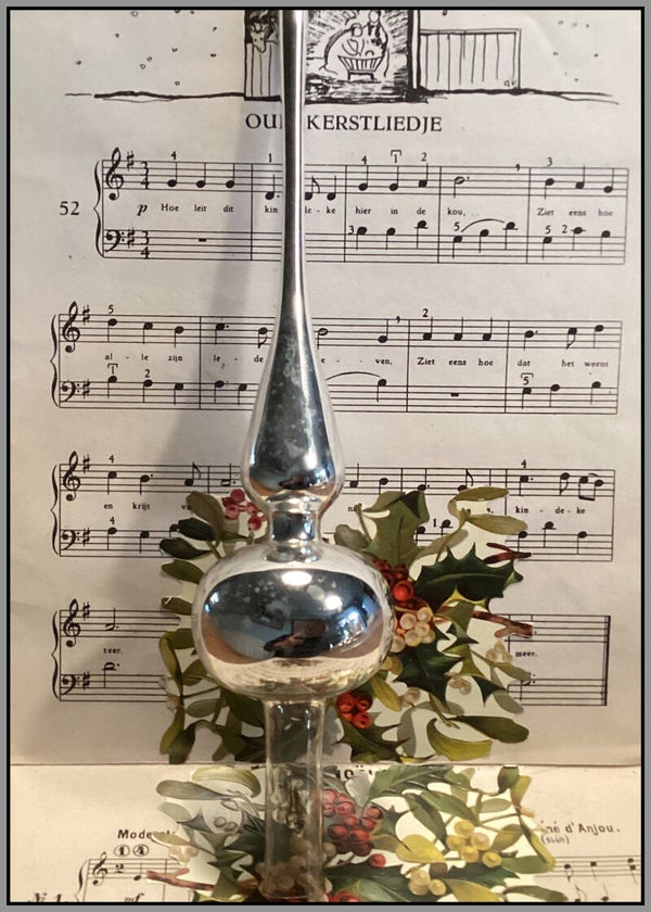 Zilverkleurige kerstpiek van glas effen zilver, lengte 30 cm