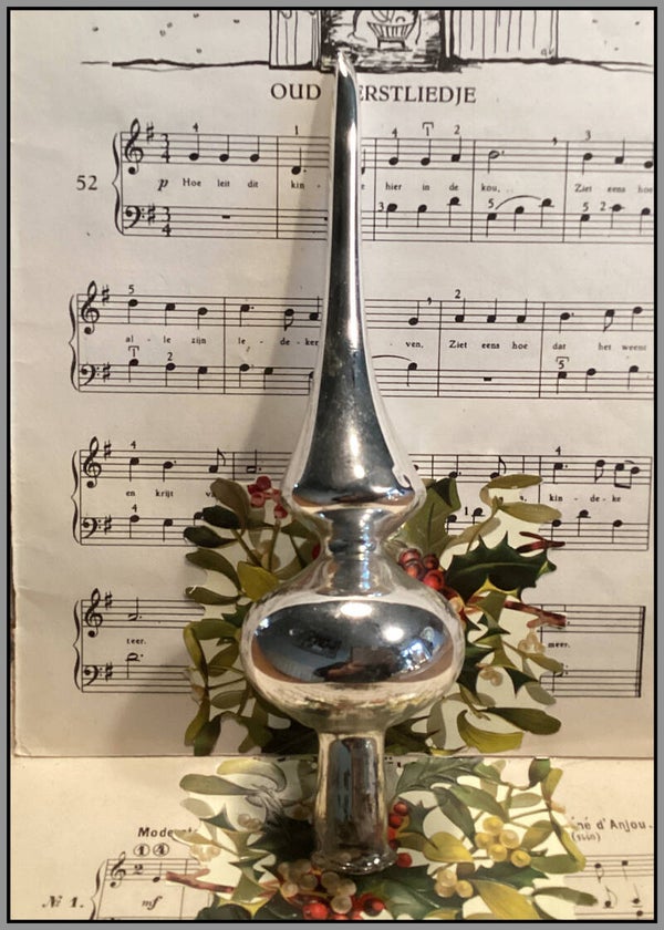 Zilverkleurige kerst piek van glas effen zilver, lengte 24 cm