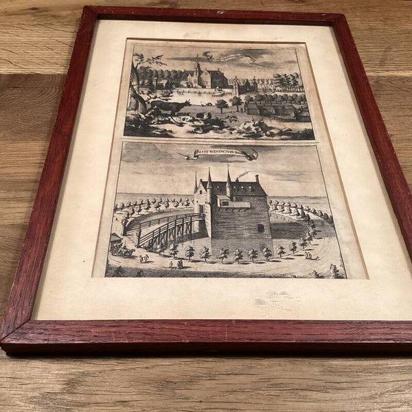 Prent achter glas, kasteel Moermond en Windenburgh Zeeland 28x38 cm