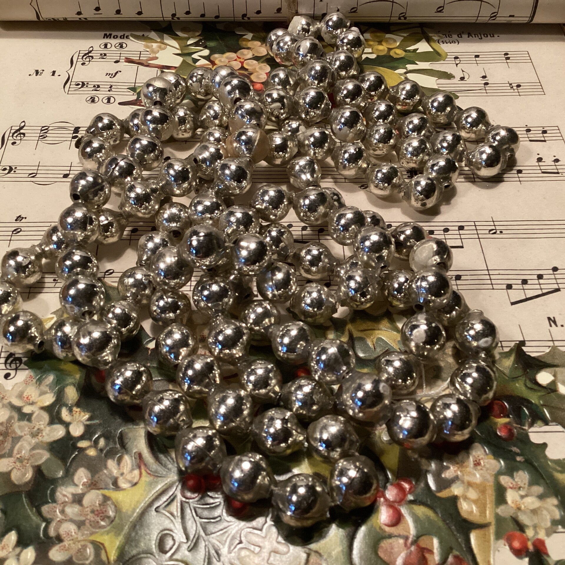 Antieke kerstslinger, zilver, 1.20 m, diam.1 cm