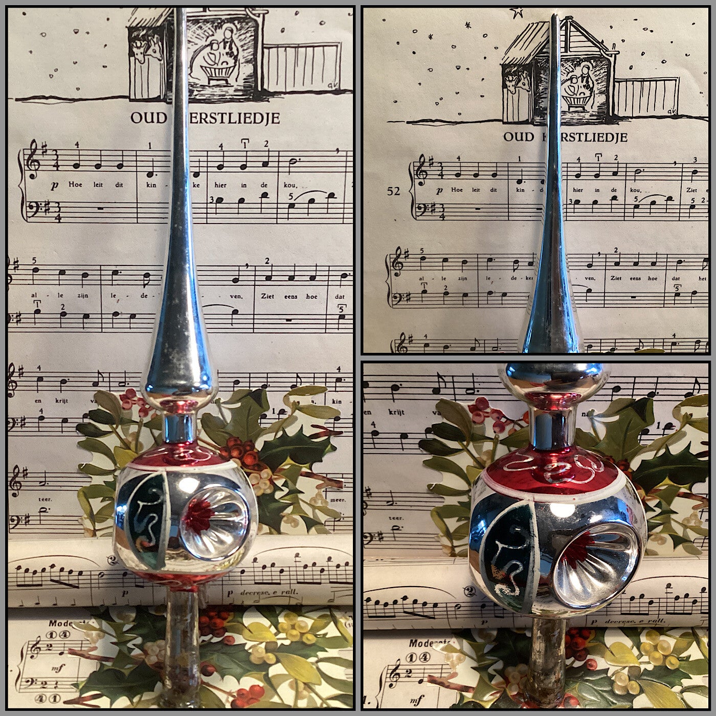 Mooie deukpiek , 3 deuken, in groen rood met kronkels, 30 cm