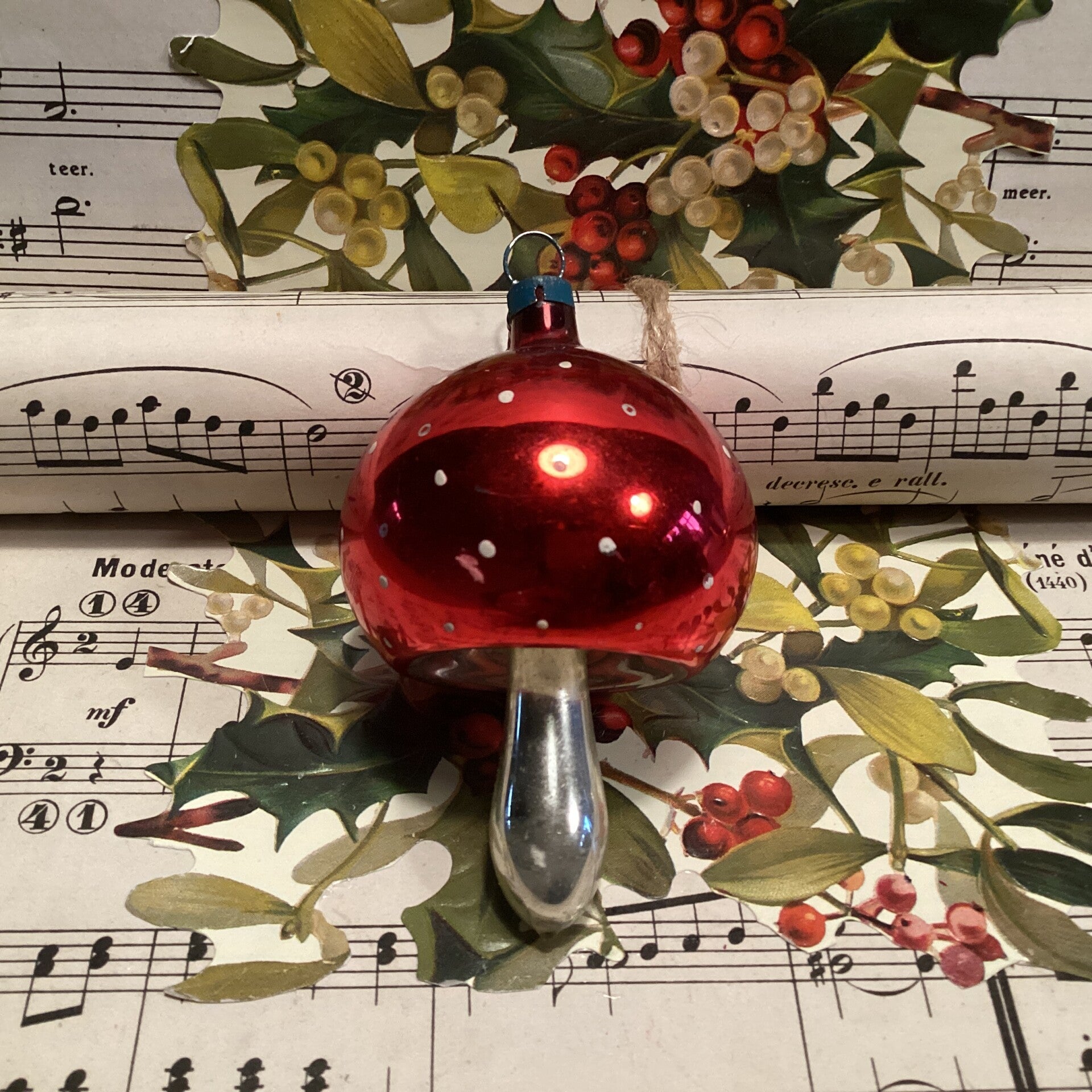 Antieke kerstbal paddenstoel, 8 cm