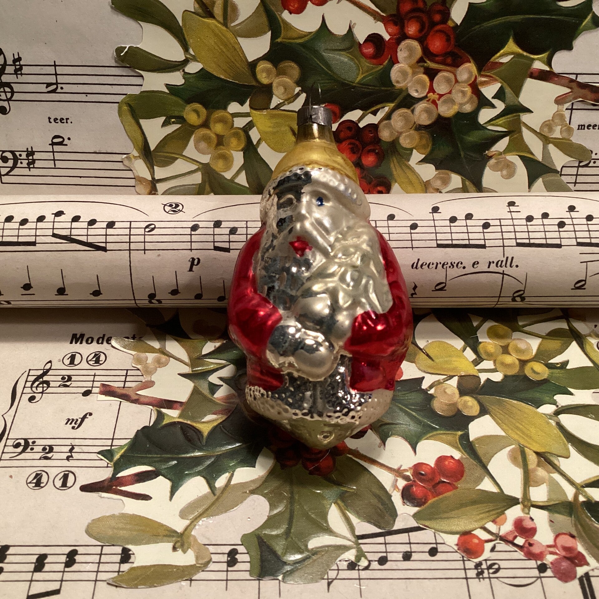 Antieke kerstbal kerstman gewaxt, 7 cm