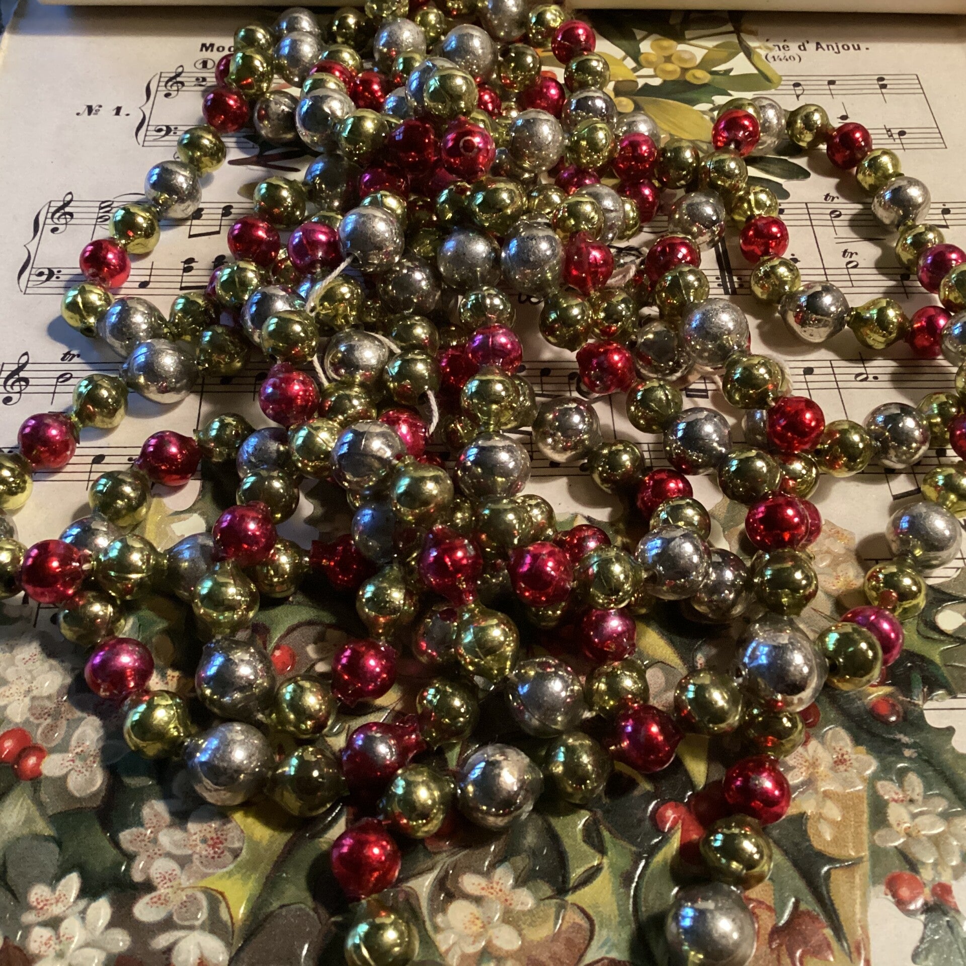 Antiek glazen kerstslinger multicolor 3 meter! Rood, groen, goud zilver