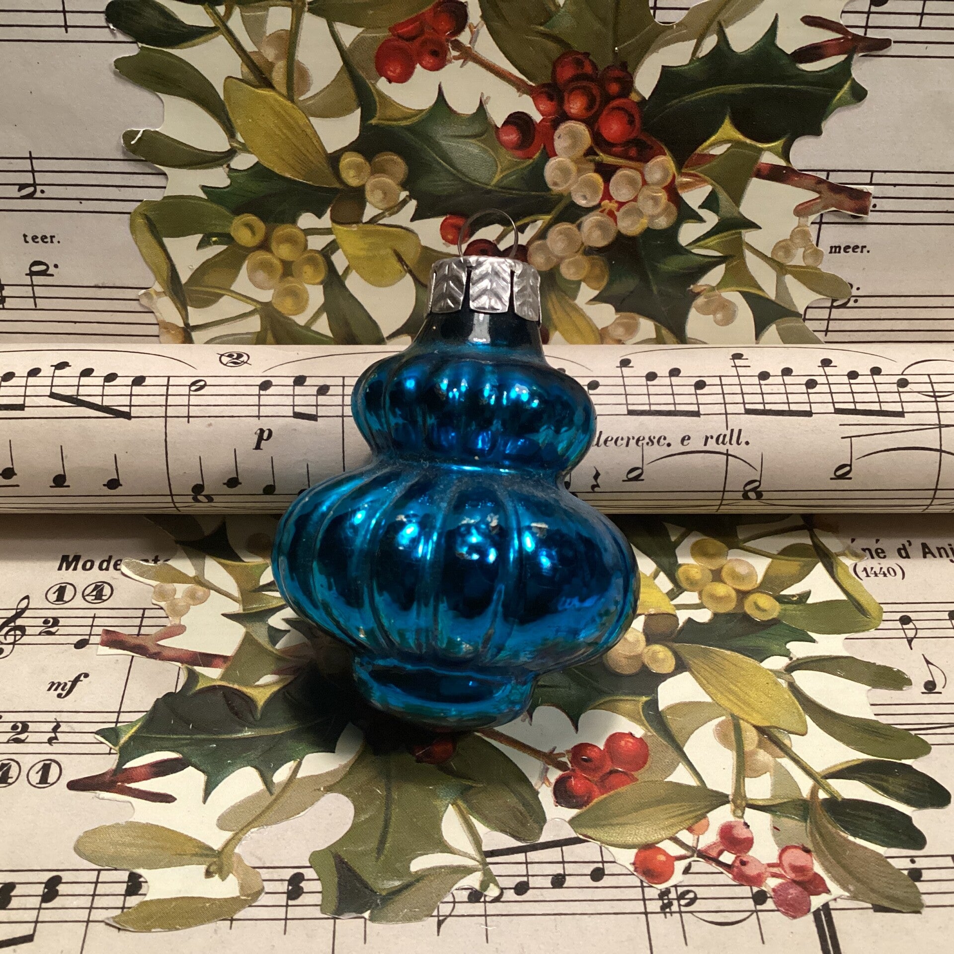 Antieke kerstbal lampion blauw