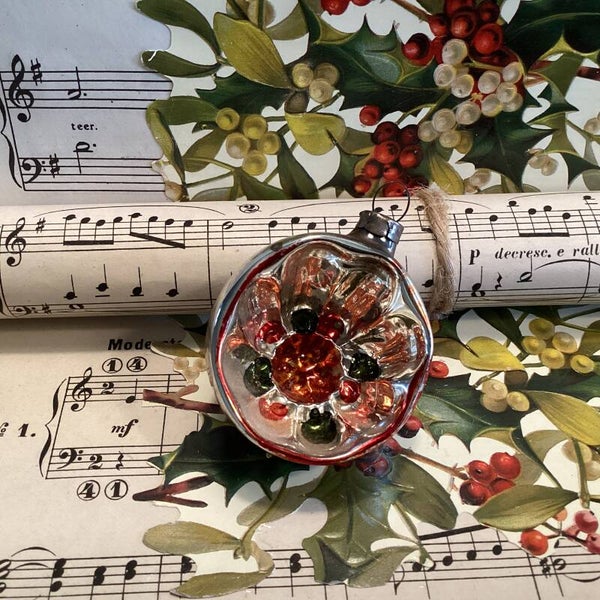 Antieke deukbal rood, oranje groene kern 4,5 cm