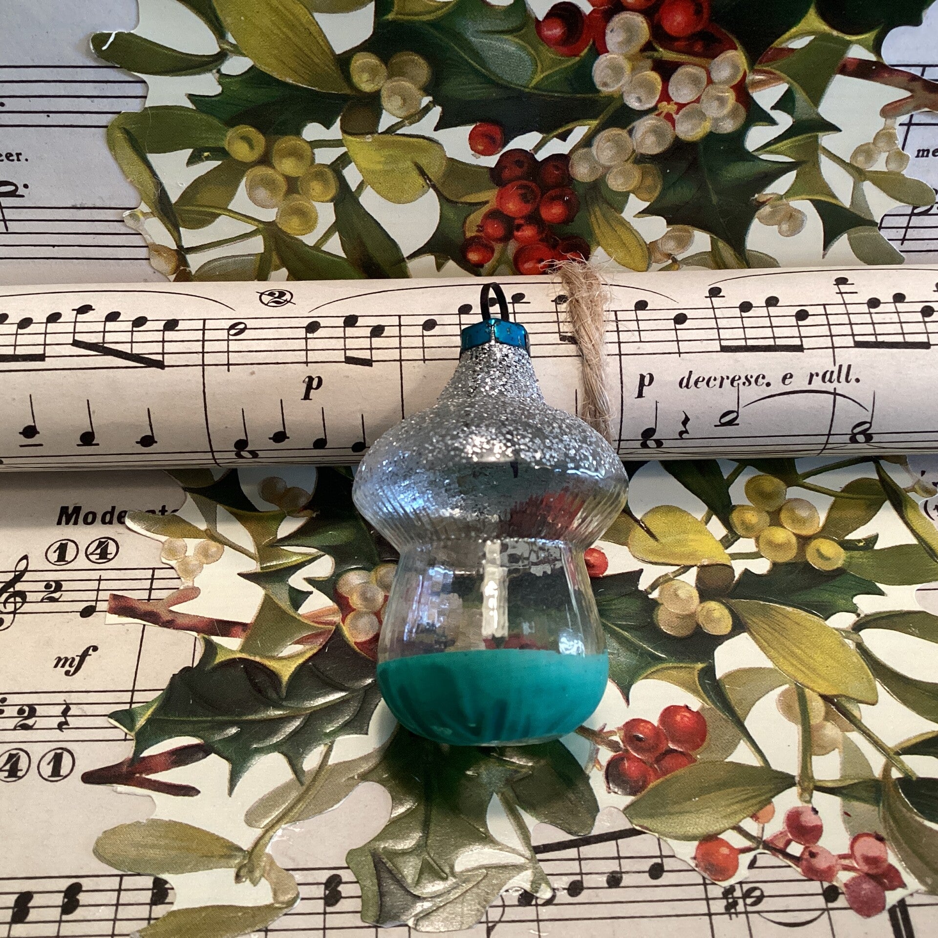 Vintage paddenstoel, transparant met glitters, 4,5 cm