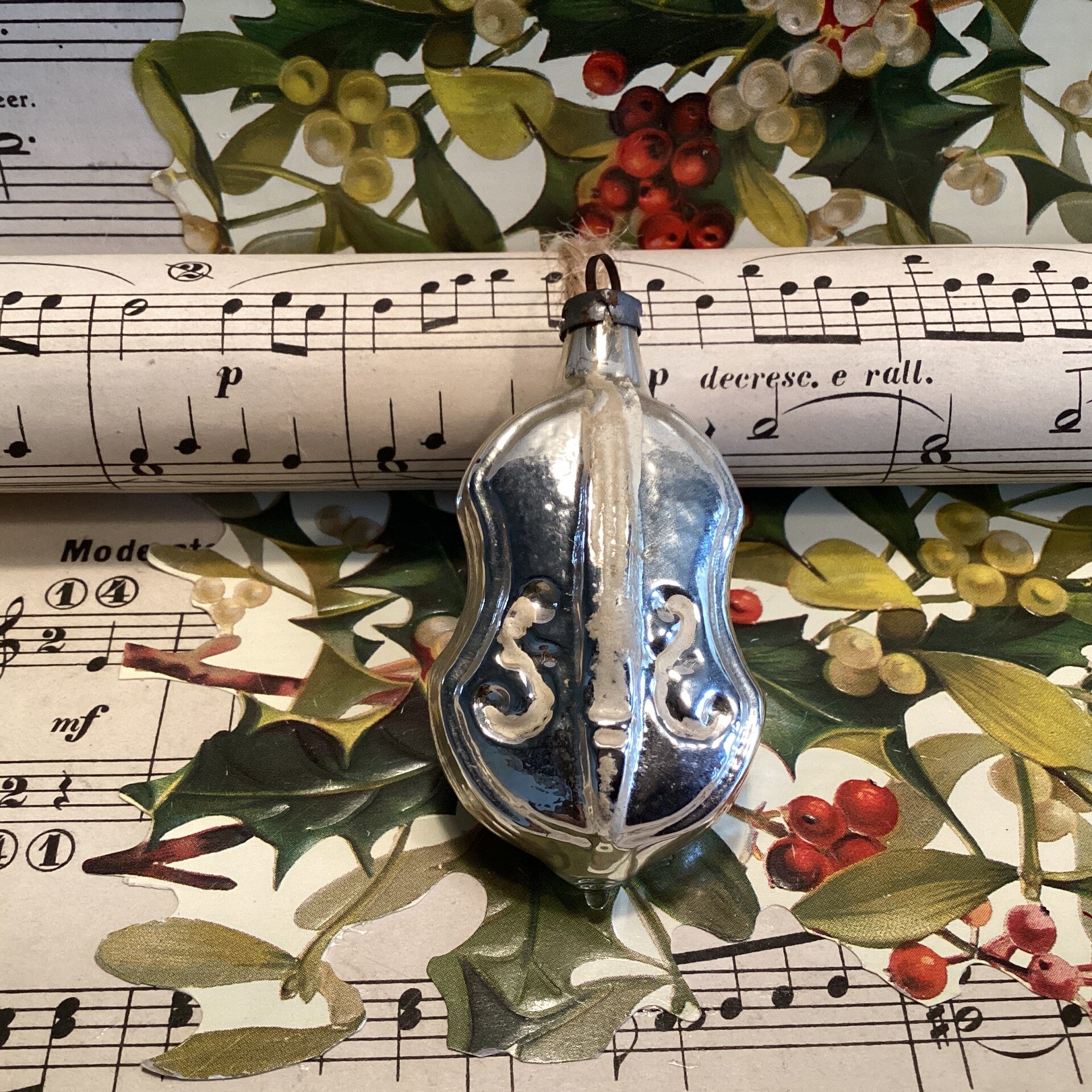 Antieke kerstbal viool 7 cm