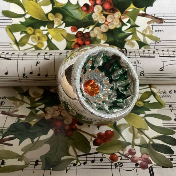 Antieke deukbal groen oranje witte rand 6 cm