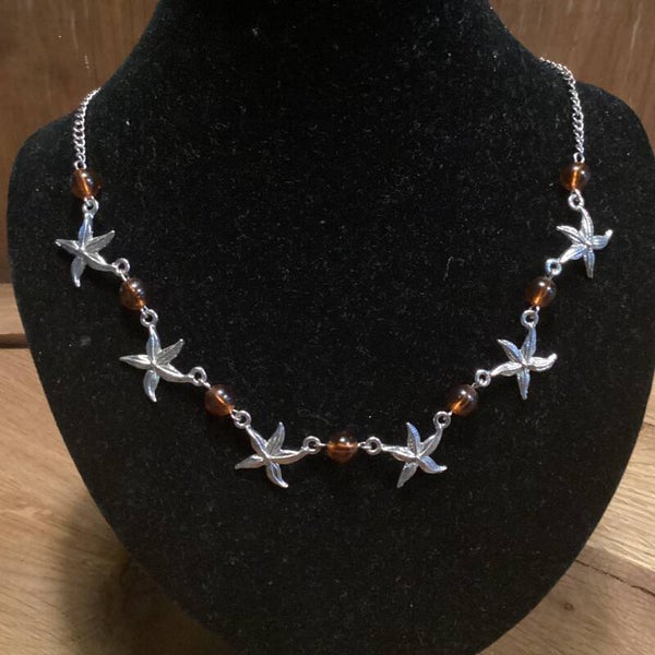 Vintage ketting met zeesterren en oranje kralen,