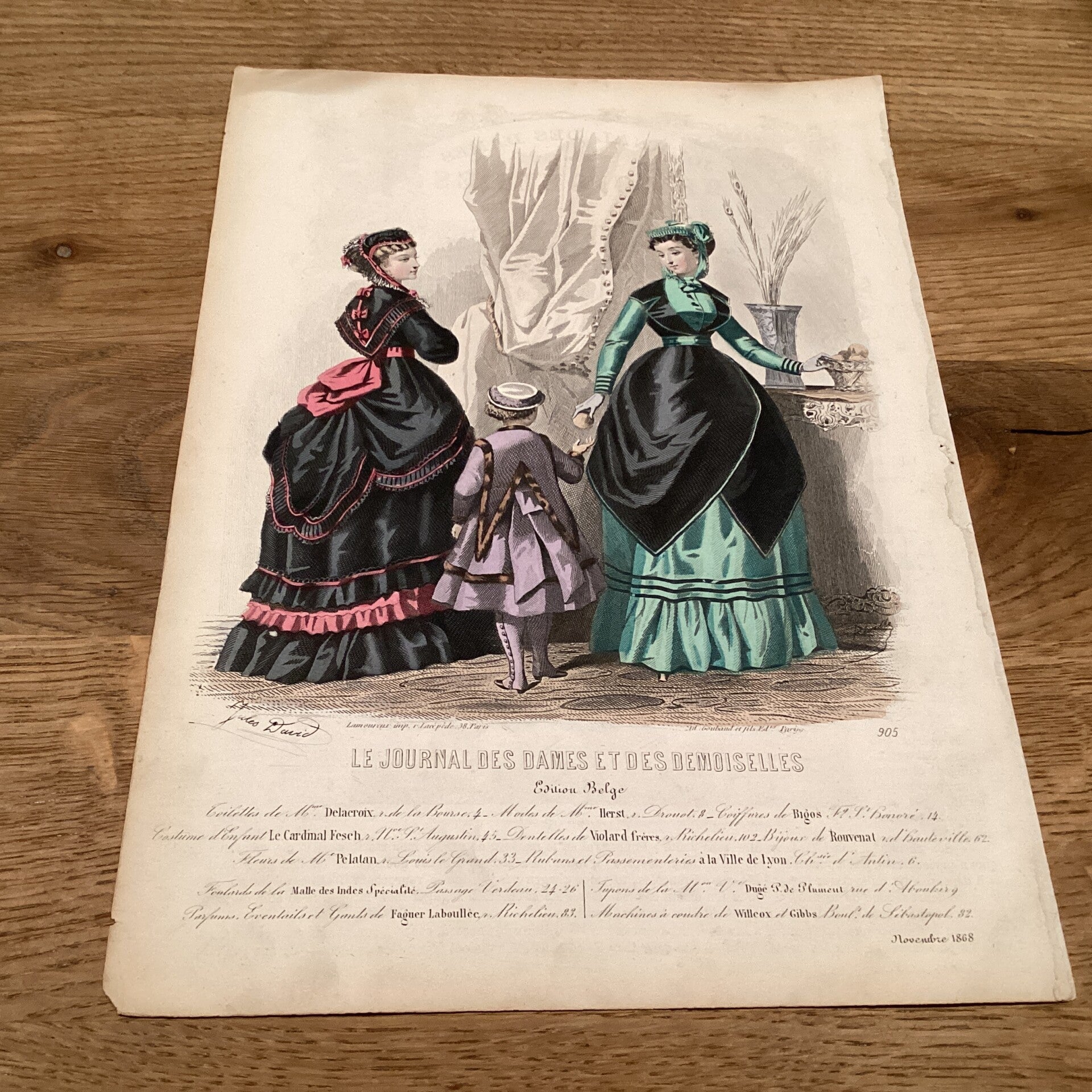 Antieke gravure uit  “Le journal des dames et demoiselles” midden 19e eeuw A4