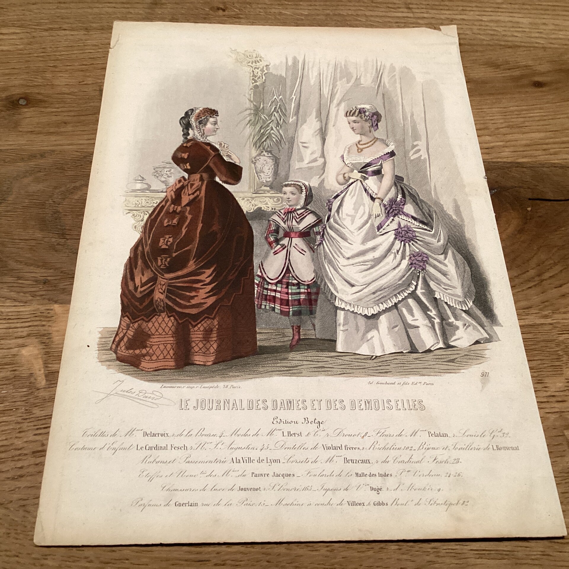 Antieke gravure uit  “Le journal des dames et demoiselles” midden 19e eeuw A4