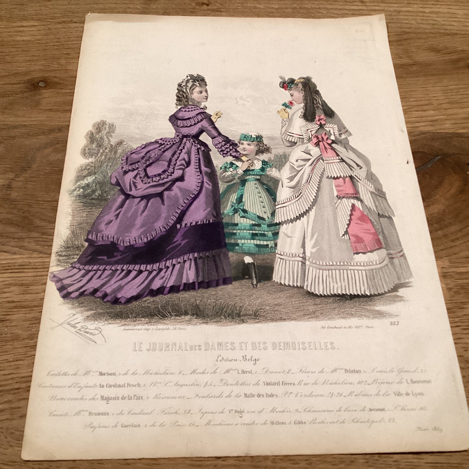 Antieke gravure uit  “Le journal des dames et demoiselles” midden 19e eeuw A4