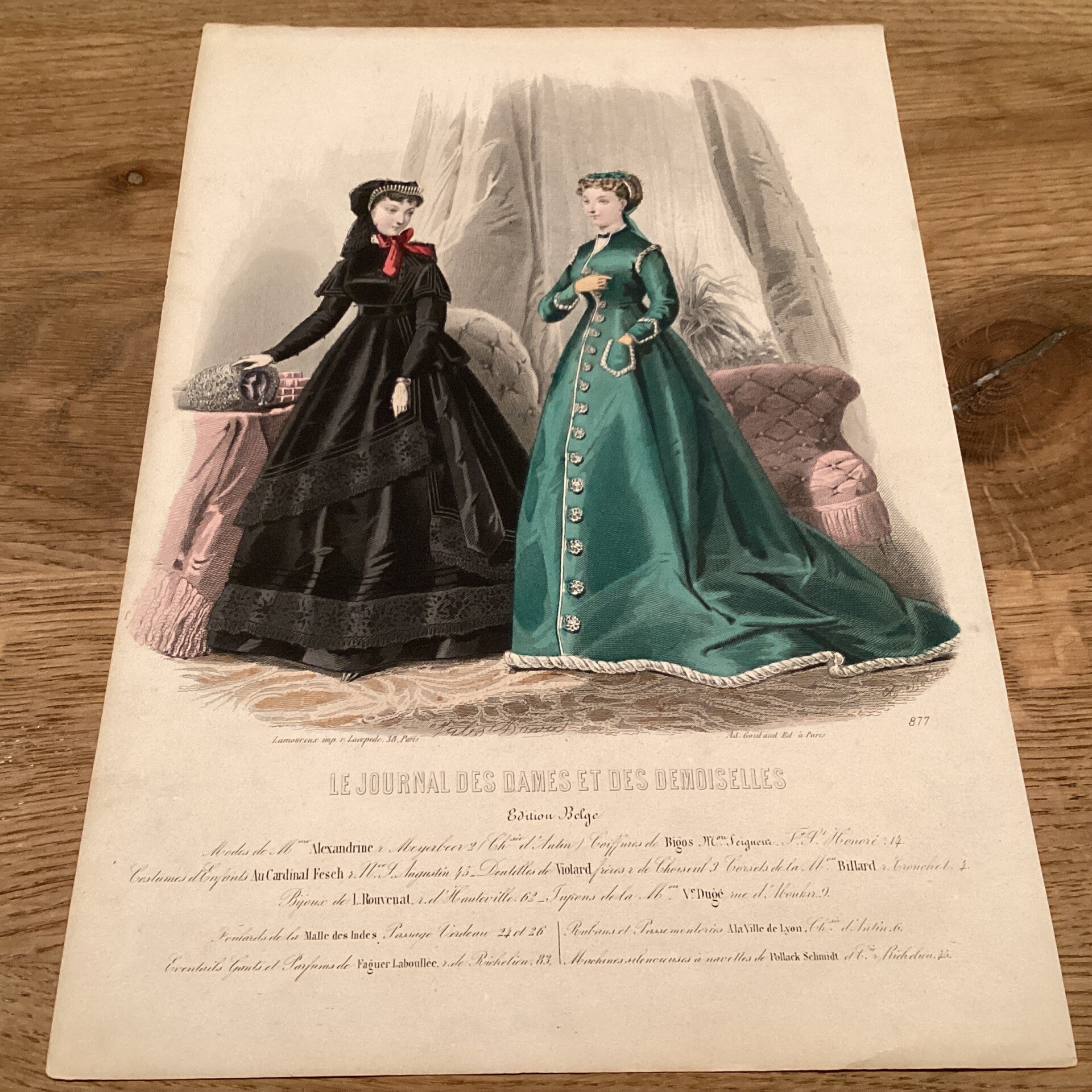 Antieke gravure uit  “Le journal des dames et demoiselles” midden 19e eeuw A4