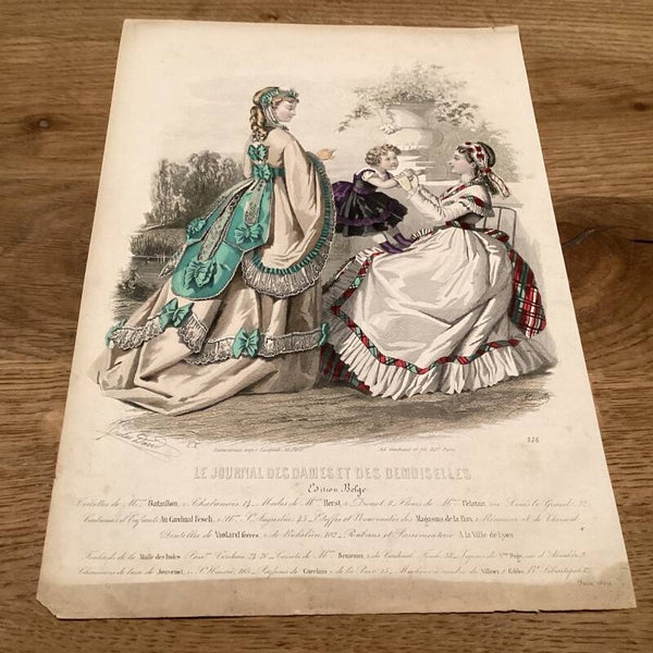 Antieke gravure uit  “Le journal des dames et demoiselles” midden 19e eeuw A4